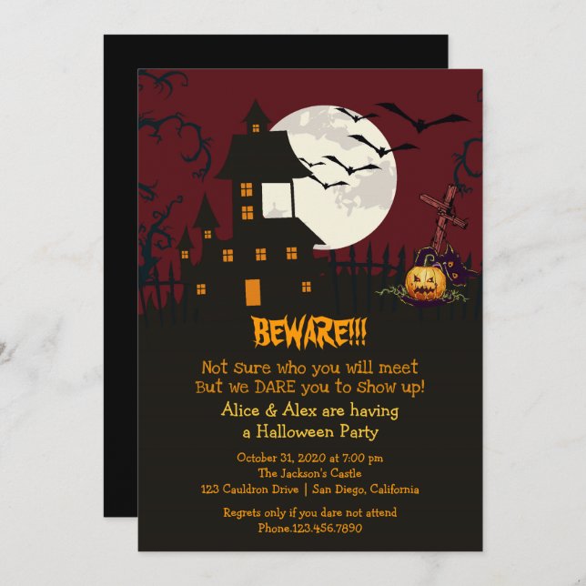 Beware Haunted House Halloween Party invitation (Front/Back)