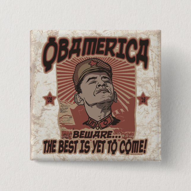 Beware Obama's Obamerica 2 Inch Square Button (Front)