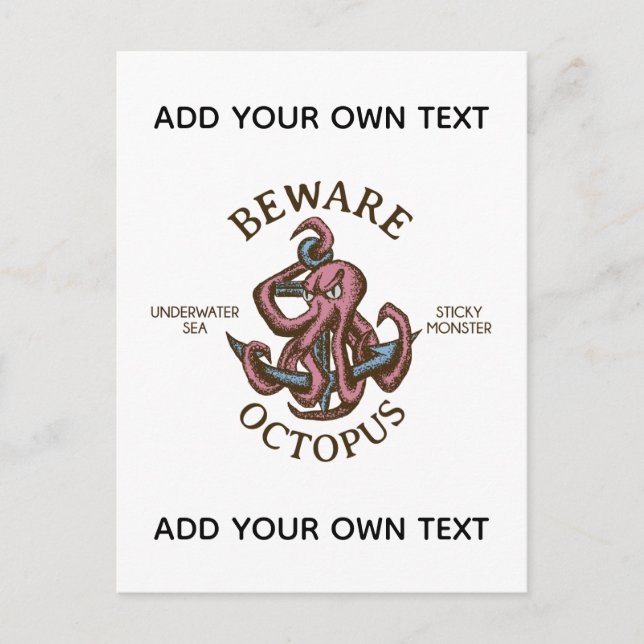 Beware Octopus Nautical Creature Tentacle Monster Announcement Postcard (Front)