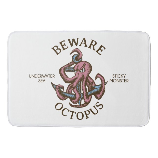 Beware Octopus Nautical Creature Tentacle Monster Bath Mat (Front)