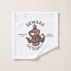Beware Octopus Nautical Creature Tentacle Monster Wash Cloth