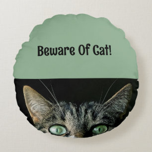 Beware Of Cat Round Pillow, Personalize Pillow