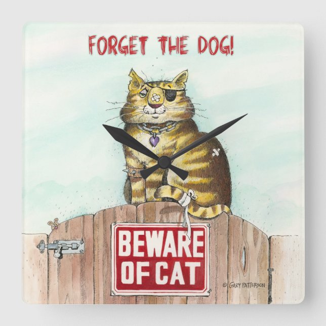Beware of Cat Square Wall Clock (Front)