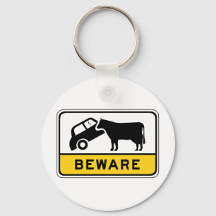 Beware of Cows, Traffic Warning Sign, Australia Keychain