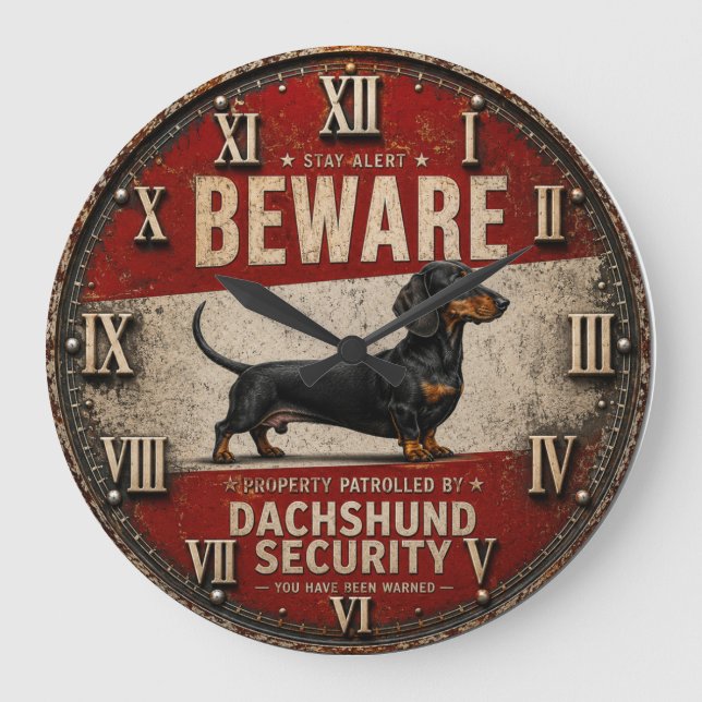  Beware of Dachshund Funny Wiener Dog Large Clock (Front)