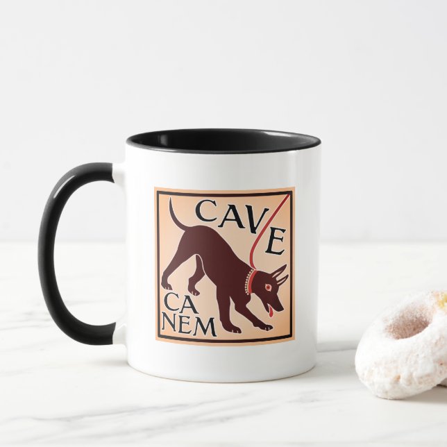 Beware of Dog "Cave Canem" Greco-Roman Image Mug (With Donut)