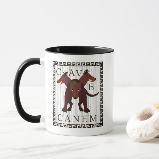 Beware of Dog "Cave Canem" Greco-Roman Image Mug (With Donut)