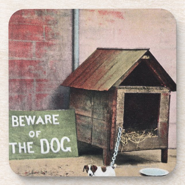 Beware of dog sign with small dog coaster (Front)