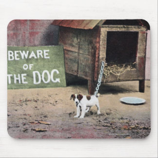 Beware of dog sign with small dog mouse pad