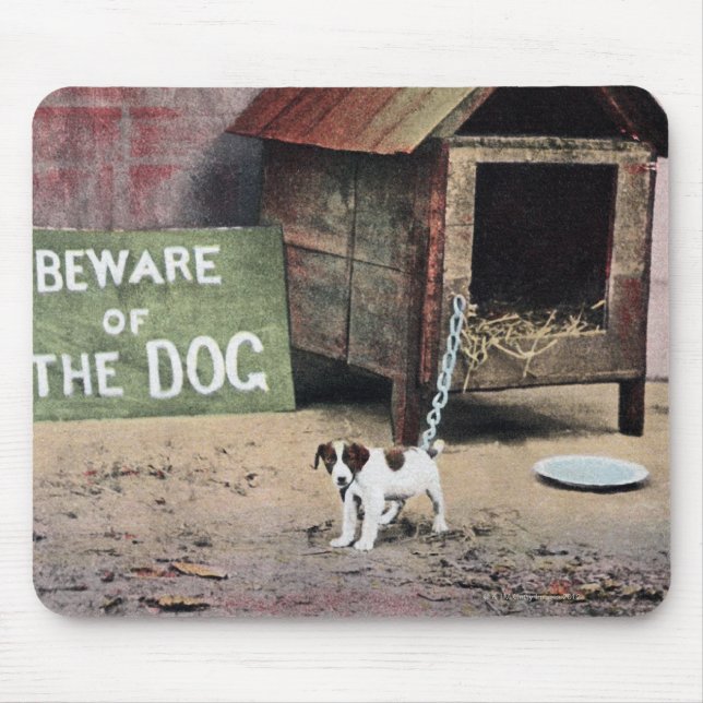 Beware of dog sign with small dog mouse pad (Front)