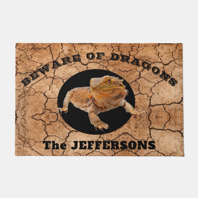 "Beware of Dragons"  with Bearded Dragon Doormat (Front)