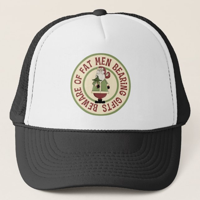 Beware Of Fat Men Funny Christmas Hat/Cap Trucker Hat (Front)