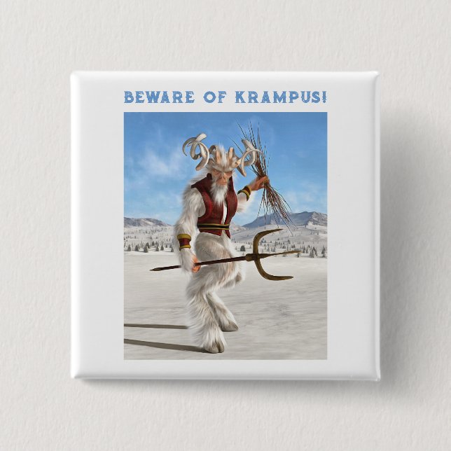 Beware of Krampus! 2 Inch Square Button (Front)