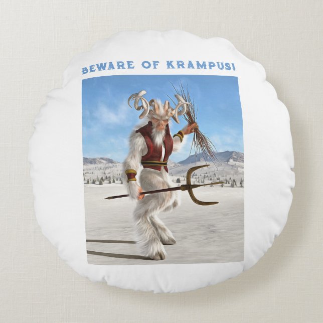 Beware of Krampus! Round Pillow (Front)