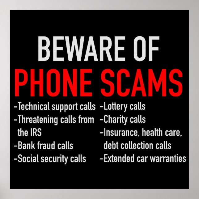 Beware of Phone Scams - Scam Prevention List Poster (Front)