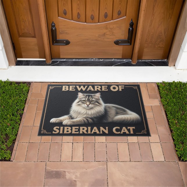 Beware of Siberian Cat, Stylish Siberian Kitten Doormat (Outdoor)