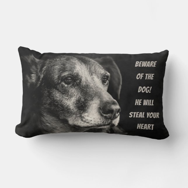 Beware of the dog, custom pet photo lumbar pillow (Front)