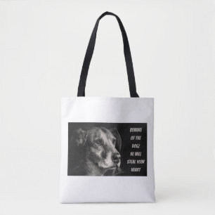Beware of the dog, custom pet photo tote bag