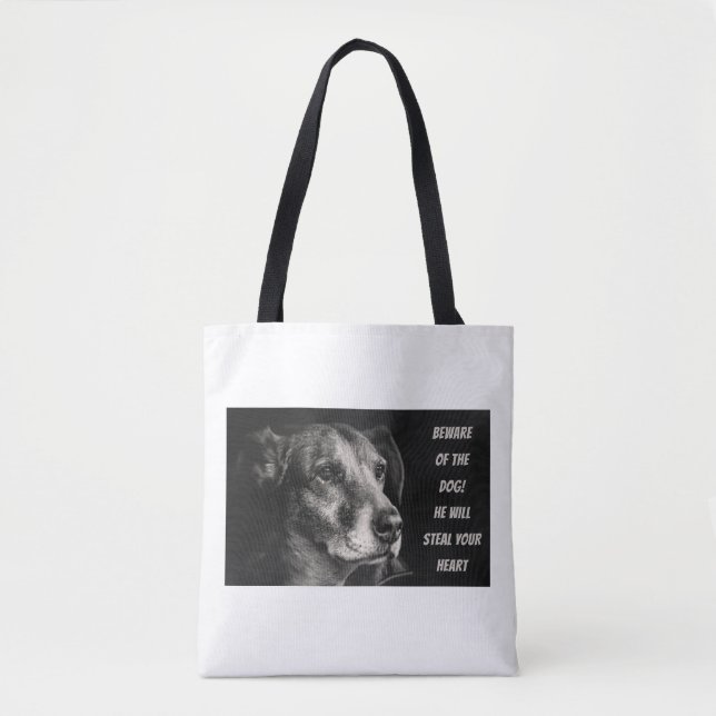 Beware of the dog, custom pet photo tote bag (Front)