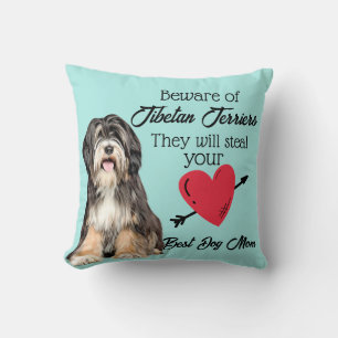 Beware of Tibetan Terriers...Best Dog Mum Throw Pillow