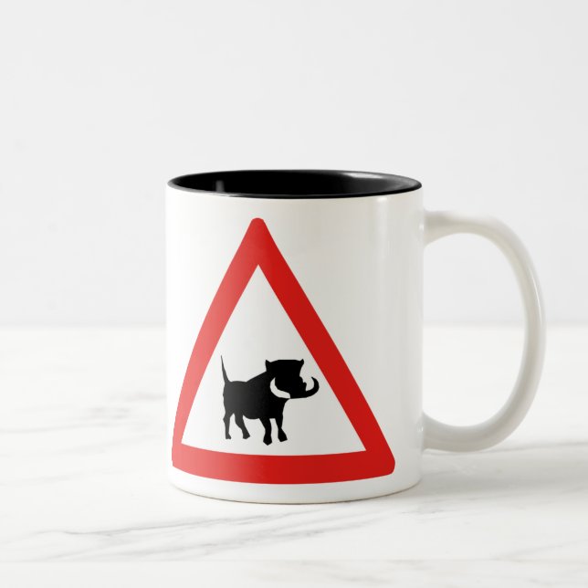 Beware of Warthogs, Traffic Sign, South Africa Two-Tone Coffee Mug (Right)