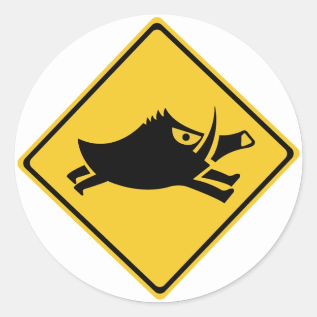 Beware of Wild Boars, Traffic Sign, Japan Classic Round Sticker (Front)