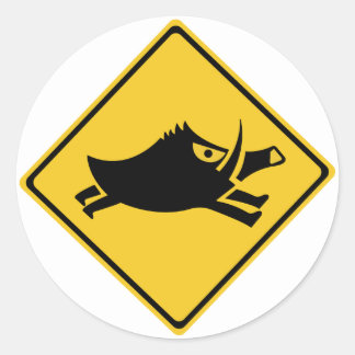 Beware of Wild Boars, Traffic Sign, Japan Classic Round Sticker