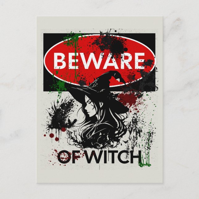  Beware of Witch Sign Postcard (Front)
