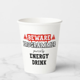 Beware: Programmer Powered By Energy Drink Coder Paper Cups