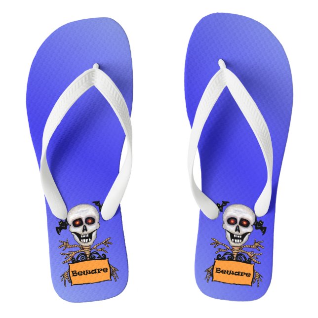 Beware Skeleton Tree Branch Arms Red Eyes Bats Flip Flops (Footbed)