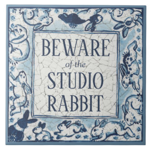 Beware Studio Rabbit Delft Blue White Sign Dedham Tile