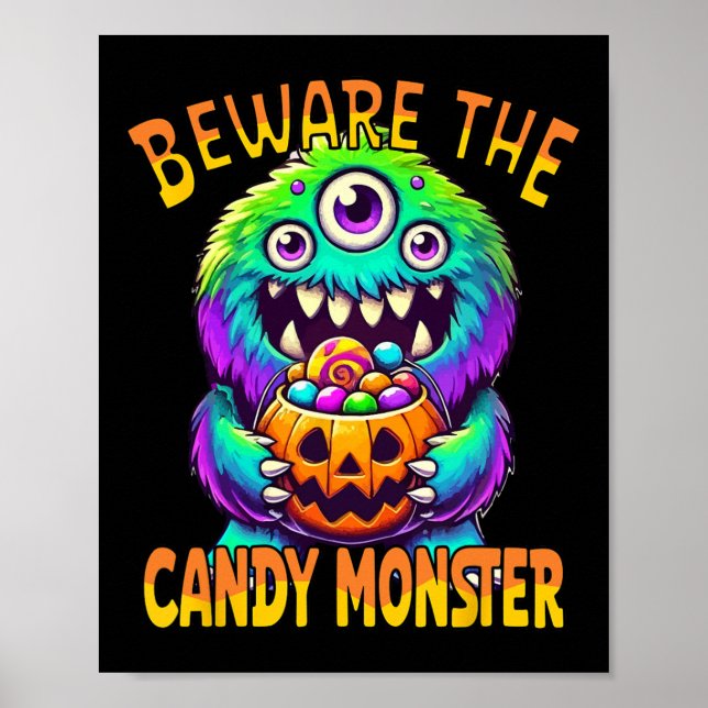 Beware The Candy Monster' Cute Halloween Monster  Poster (Front)