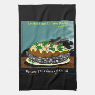 Beware the Chives of Starch – Funny Foodie Cartoon Kitchen Towel