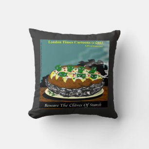 Beware the Chives of Starch – Funny Foodie Cartoon Throw Pillow