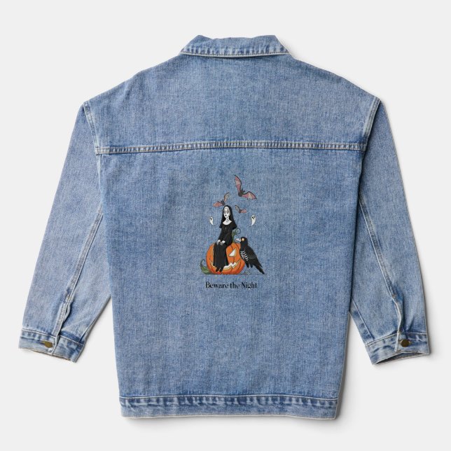 Beware the Night Spooky Nun Denim Jacket (Back)