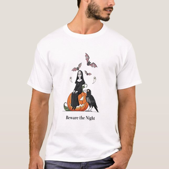 Beware the Night Spooky Nun T-Shirt (Front)
