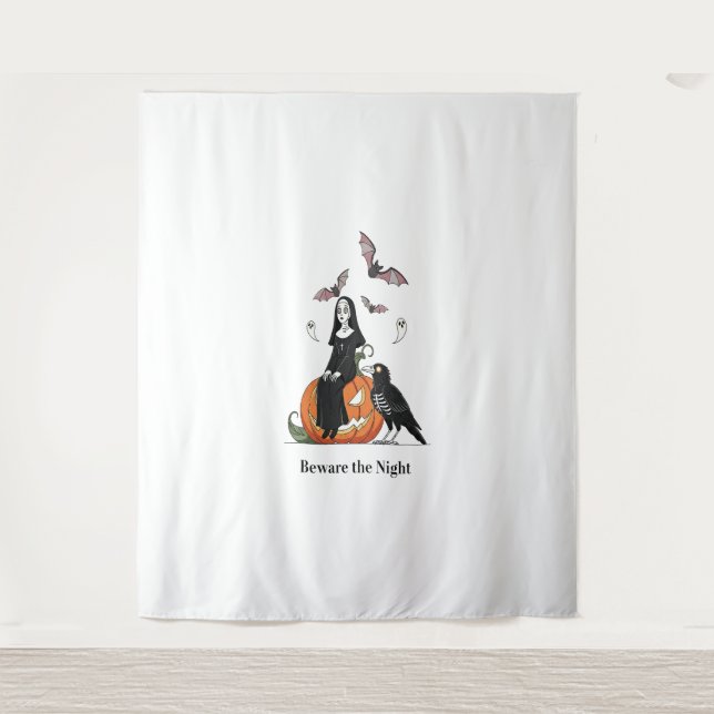 Beware the Night Spooky Nun Tapestry (Front)
