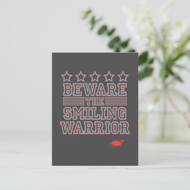 Beware the Smiling Warrior Grey Gfx Postcard (Standing Front)