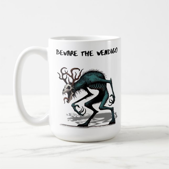 Beware the Wendigo Mug, American Horror Cryptid Coffee Mug (Left)