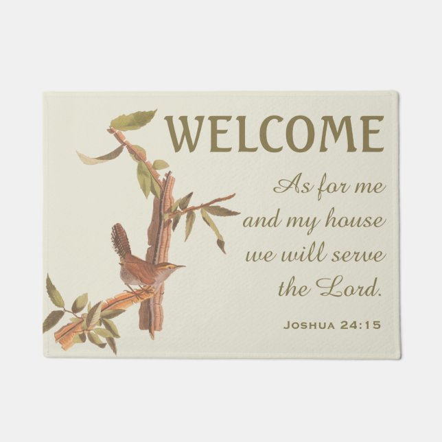 Bewicks Wren Bird and Bible Verse Doormat (Front)