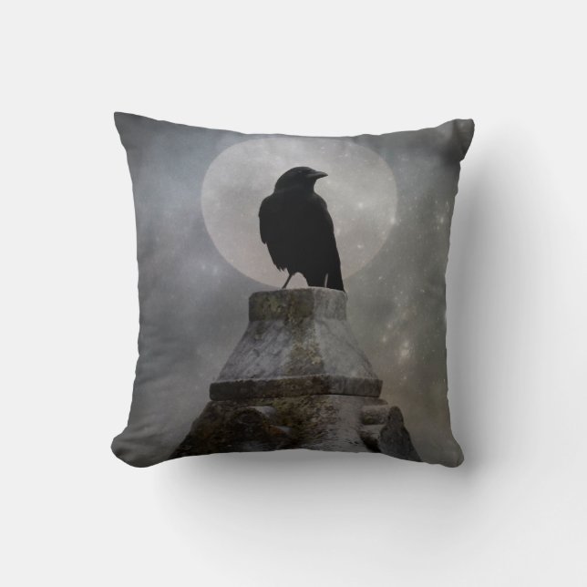 Bewitched Crow Throw Pillow (Front)