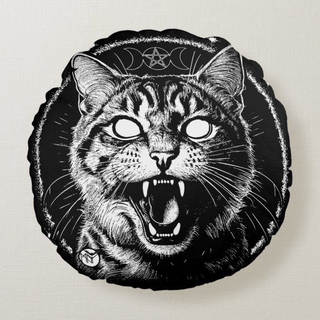 Bewitched Tabby Round Pillow (Front)