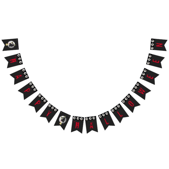 Bewitched Wicked Witch Flying on Full Moon Bunting Flags (All)