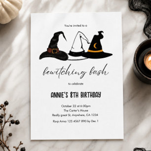 Bewitching Bash Halloween Witch Hat Birthday Invitation