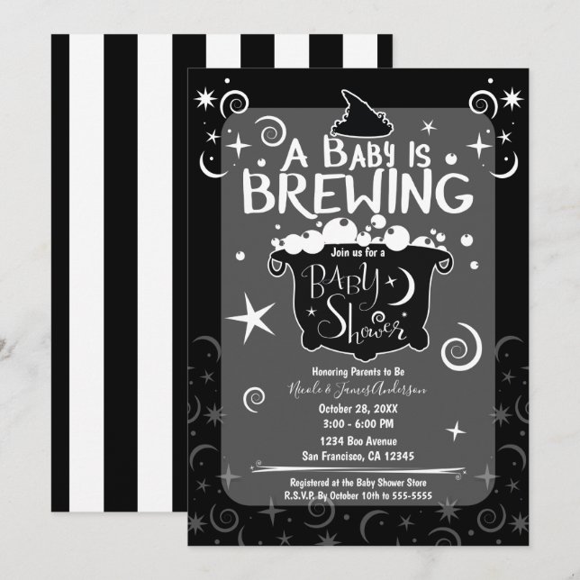 Bewitching Brewing Cauldron Halloween Baby Shower Invitation (Front/Back)
