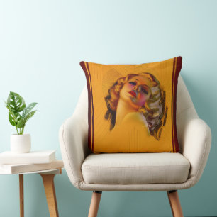 Bewitching Eyes Art Deco Portrait by Zoe Mozert Throw Pillow