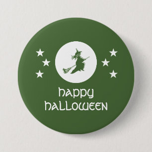 Bewitching Halloween Button, Green 3 Inch Round Button