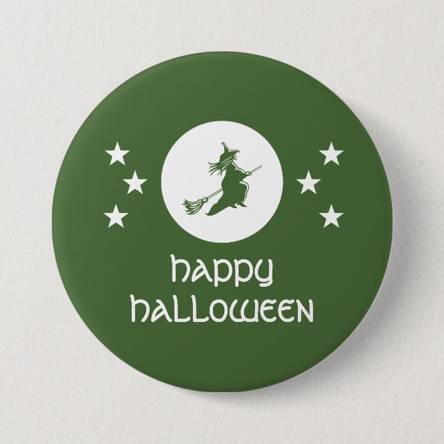 Bewitching Halloween Button, Green 3 Inch Round Button (Front)