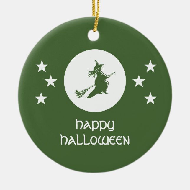 Bewitching Halloween Ornament, Green Ceramic Ornament (Front)