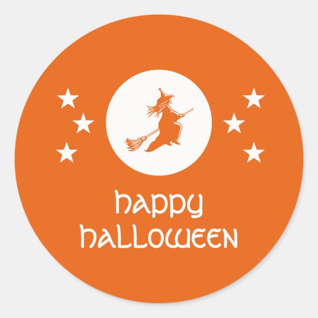 Bewitching Halloween Stickers, Orange Classic Round Sticker (Front)